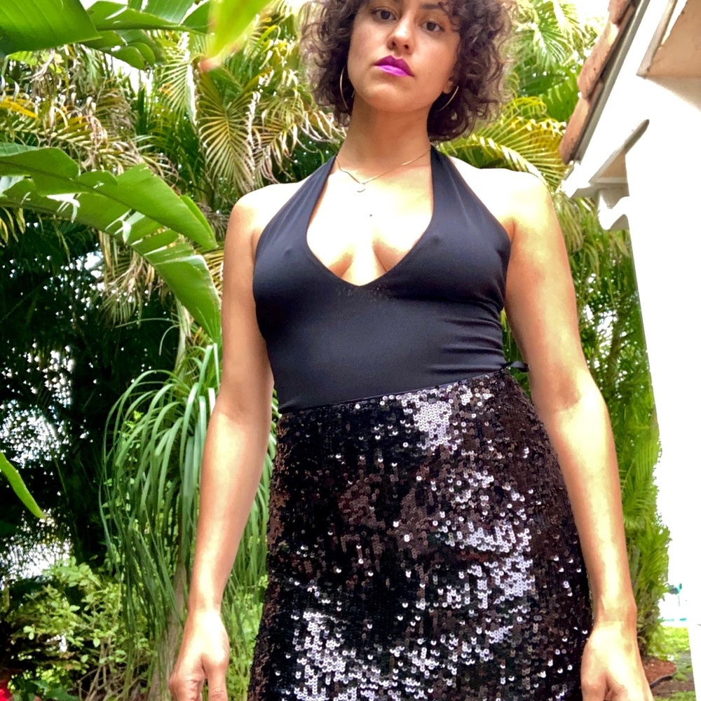 Black sequin mini skirt